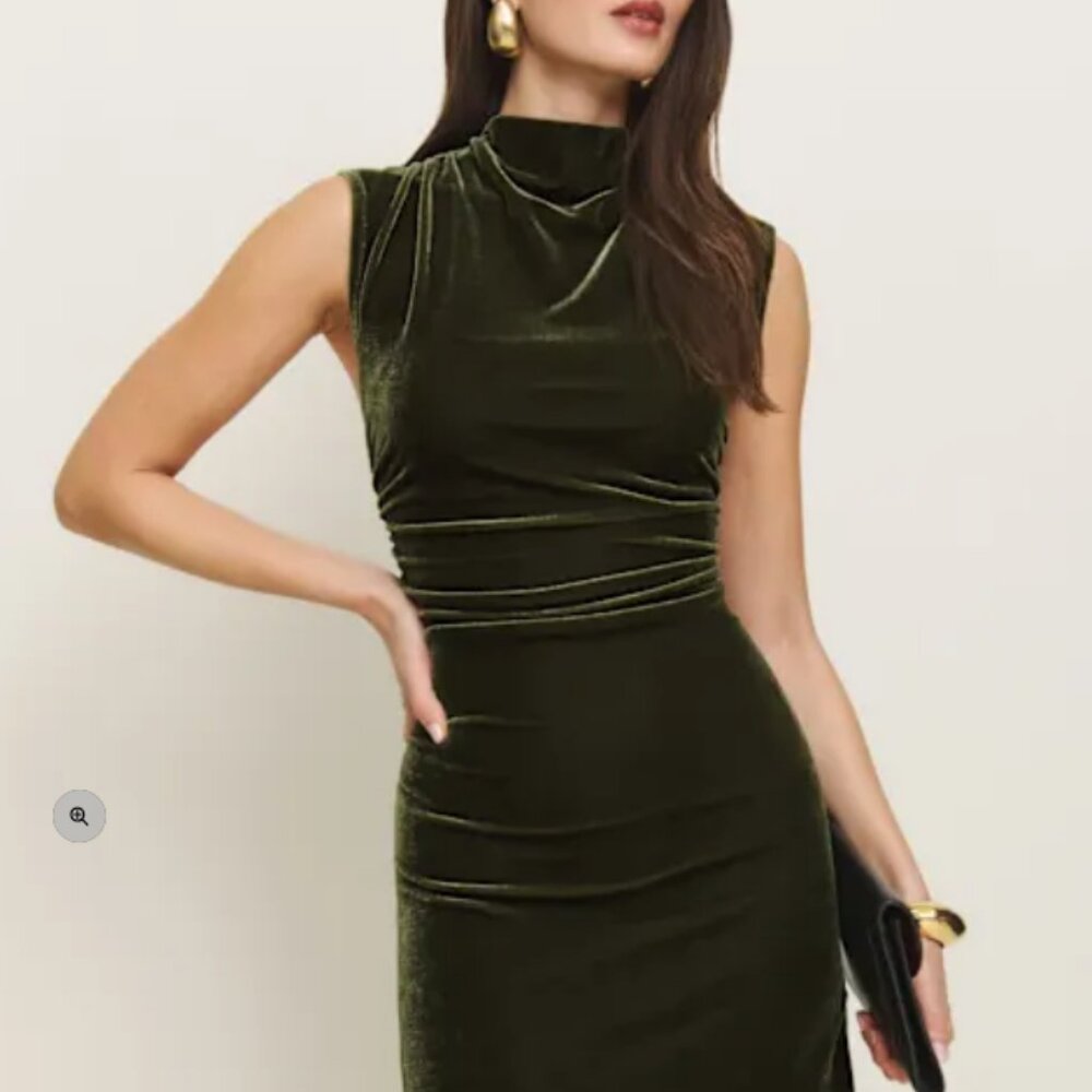 Reformation Alden Knit Dress Green - Size XS Moss Green Velvet